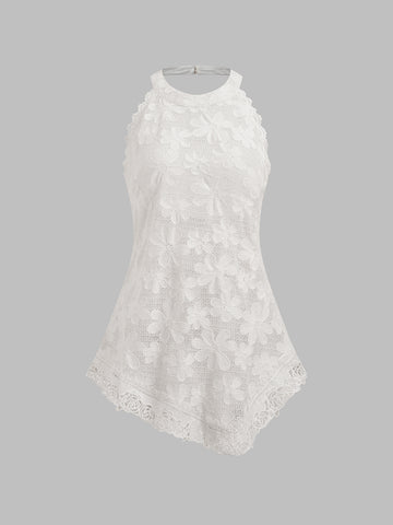 Hold Me Twice Lace Halter Tank – Bone White