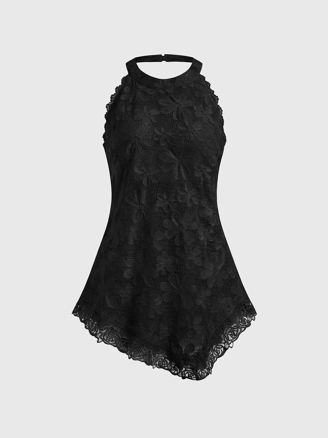 Hold Me Twice Lace Halter Tank – Coal Black