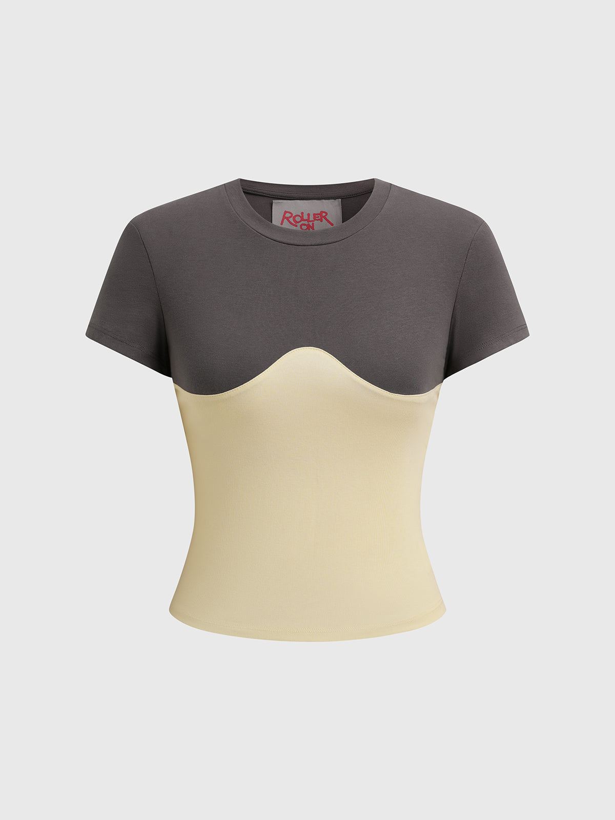 Brick Lane Layered-look Contrast Color Tee - Grey/Yellow