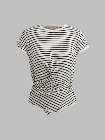 Brick Lane Skimming Stripe Graphic Baby Tee - Mono
