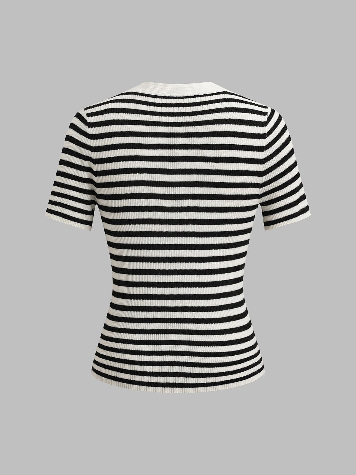 Dolled Office V-neck Stripe Contrast Trim Tee - Black/White