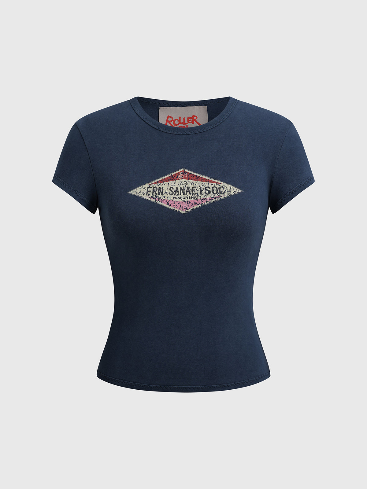 Brick Lane Skimming Retro Graphic Baby Tee - Navy