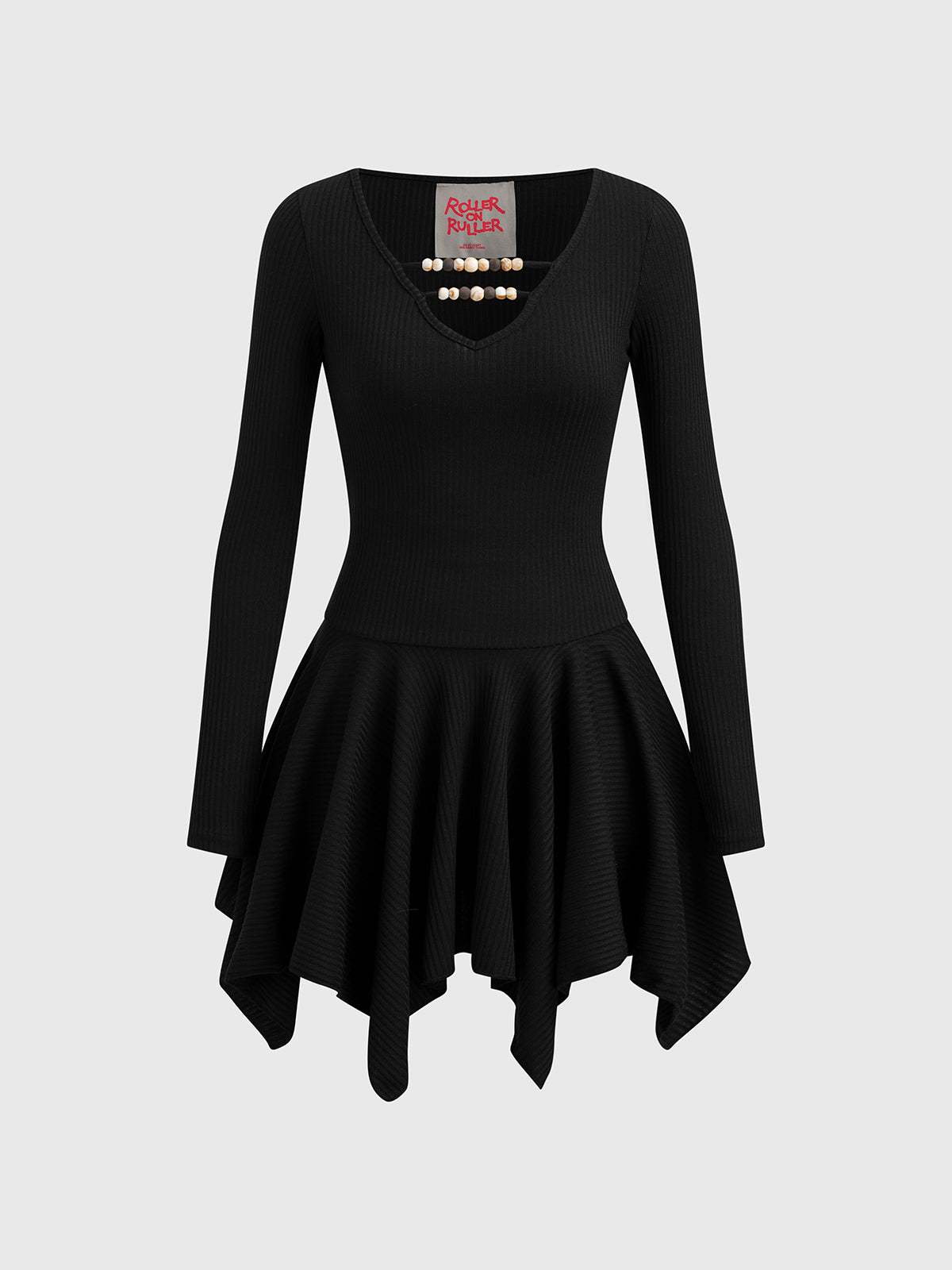 Brick Lane V-neck Asymmetric Hem Mini Dress - Black