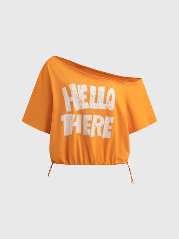 Brick Lane Baggy Typography Graphic Boxy Tee - Yellow