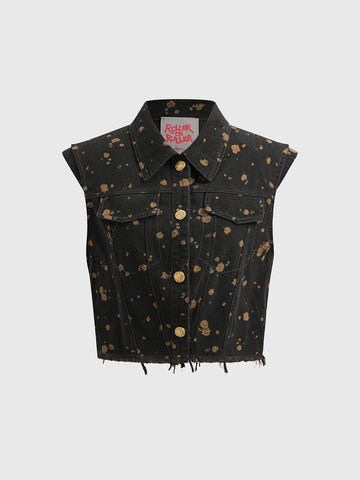 Brick Lane Baggy Splash-ink Utility Cargo Vest - Black