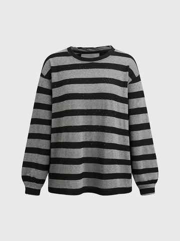 Co-ed Dorm Baggy Stripe Graphic Long Sleeve - Grey/Black