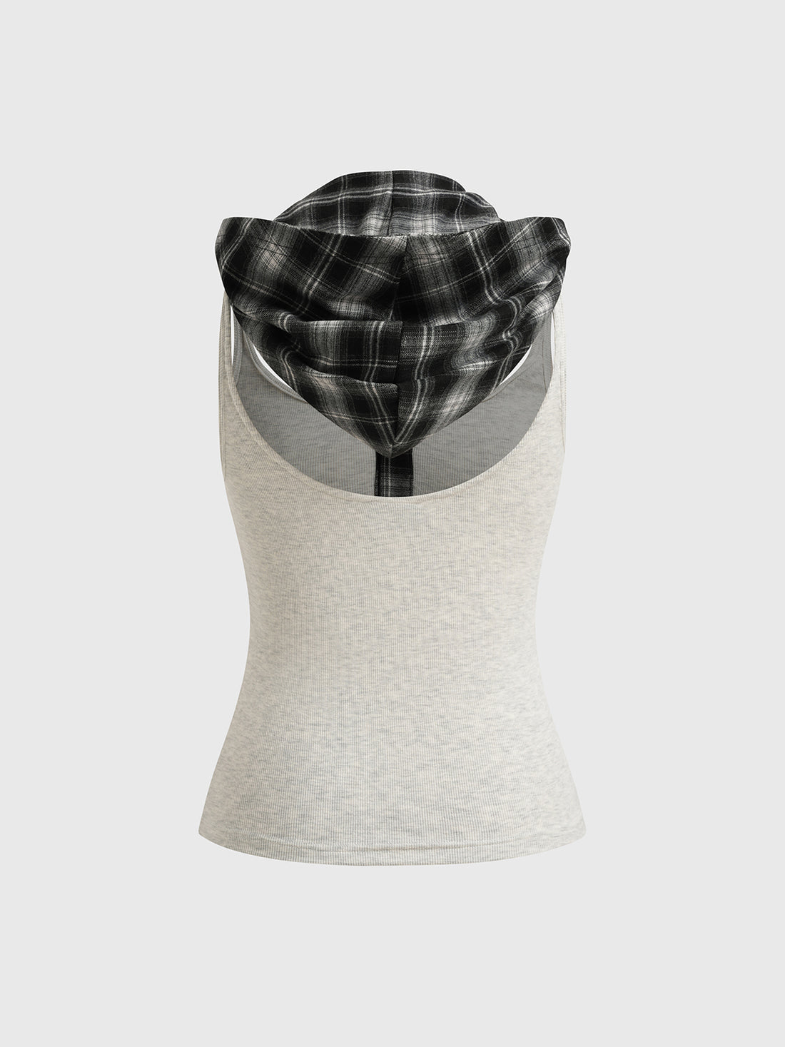 Brick Lane Layered-look Check Plaid Cami Top - White/Grey