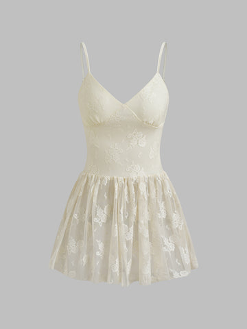 Brick Lane Waist-defining Lace Cami Mini Dress - White