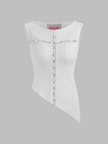 Brick Lane Skimming Cross Graphic Asymmetric Tank - White