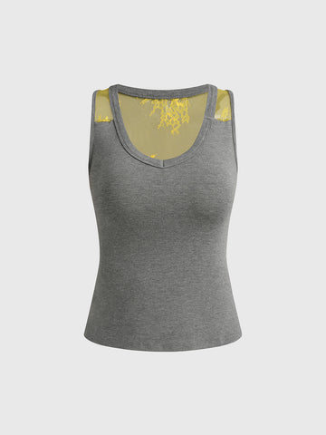Brick Lane Skimming Sheer Contrast Color Tank - Grey/Yellow