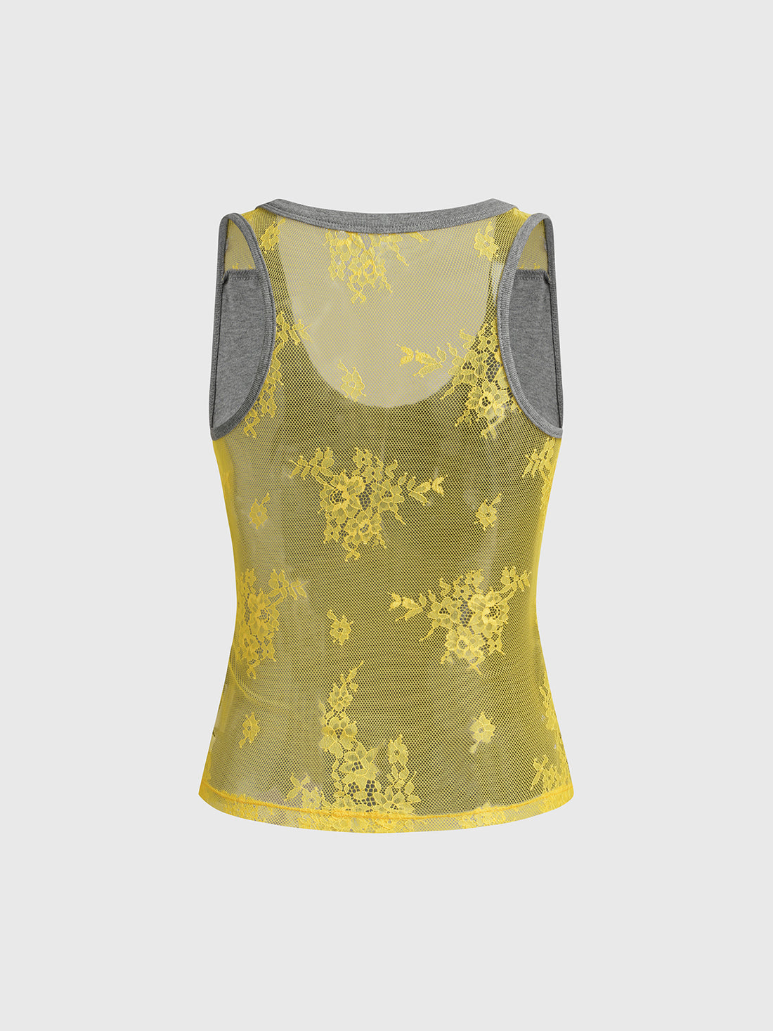 Brick Lane Skimming Sheer Contrast Color Tank - Grey/Yellow