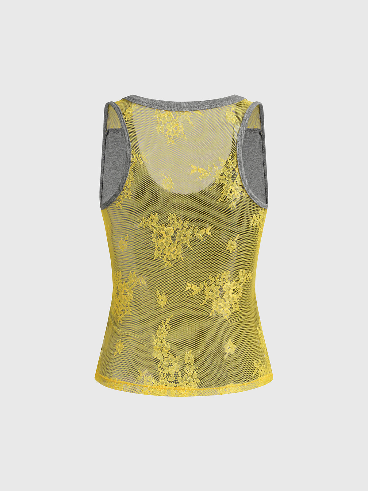 Brick Lane Skimming Sheer Contrast Color Tank - Grey/Yellow