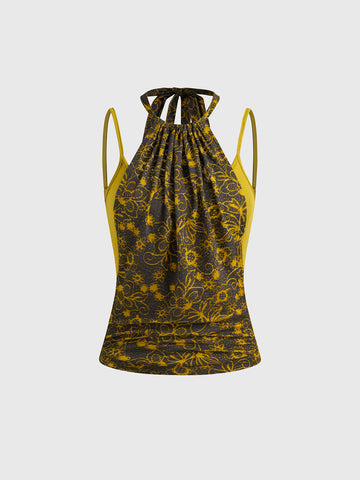 Golden Static Stripe Halter Tank - Honey Multi