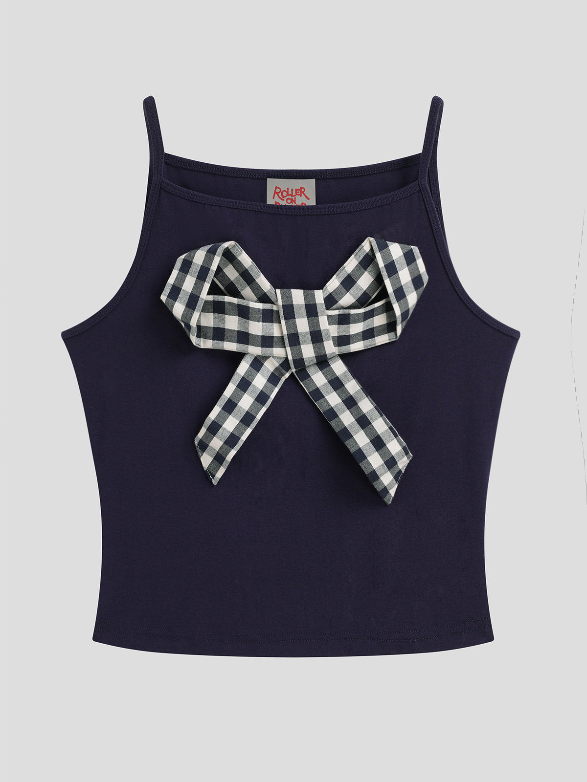 Check Bow Cami Top – Ink Navy