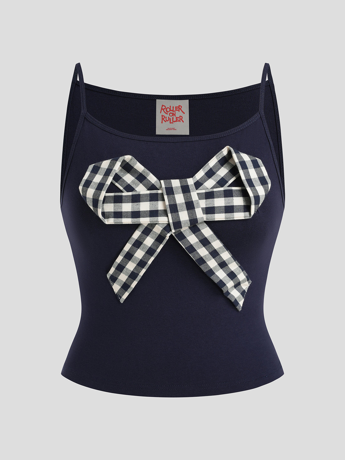 Check Bow Cami Top – Ink Navy