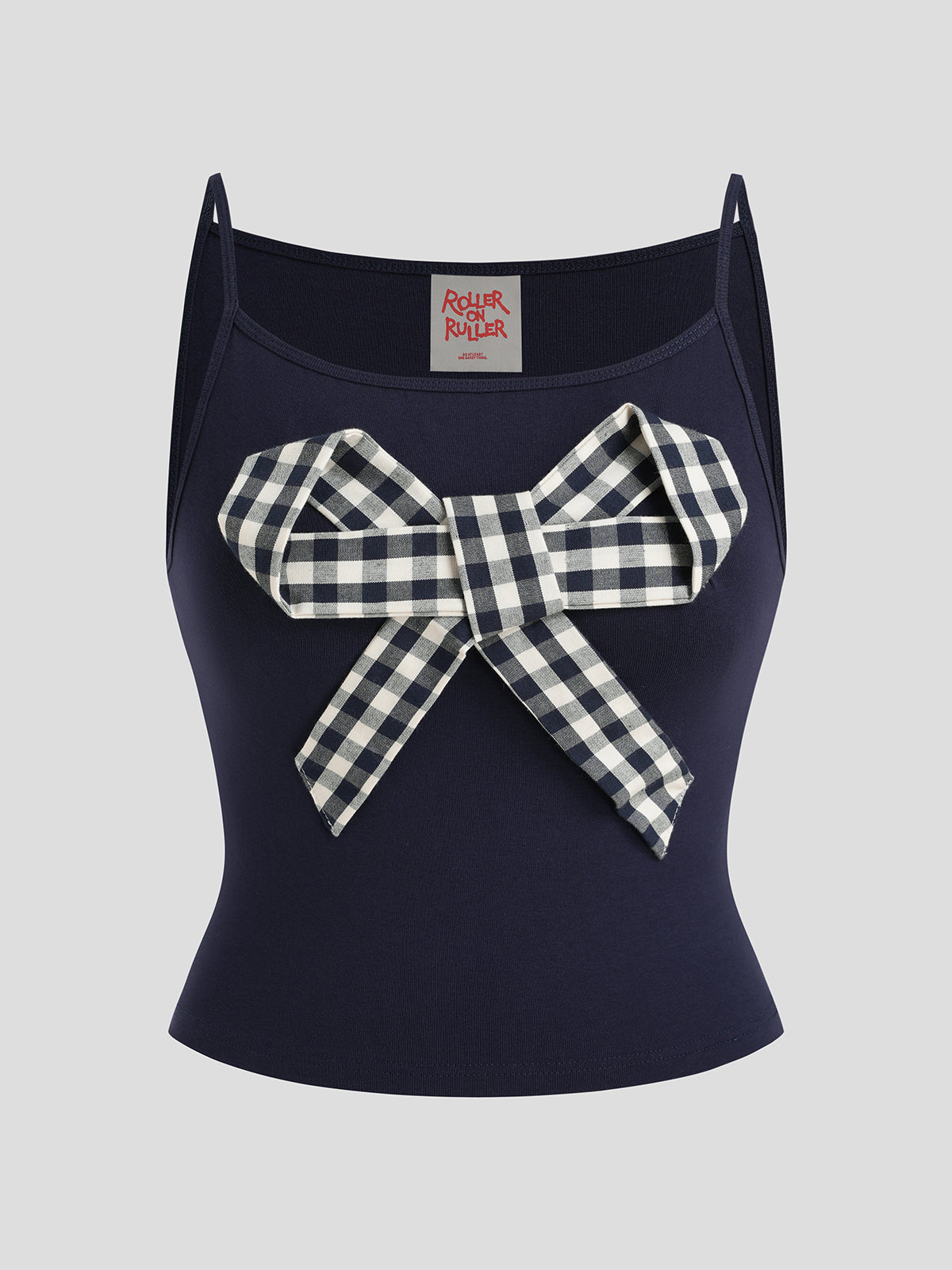 Check Bow Cami Top – Ink Navy