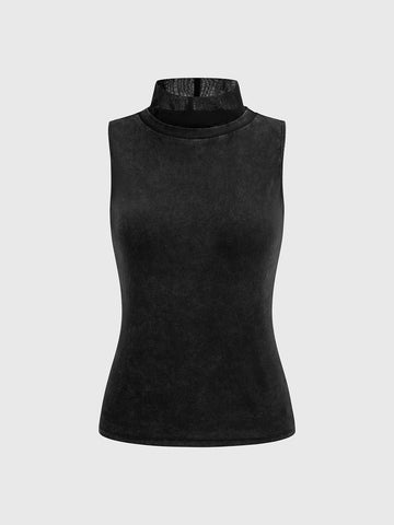 Brick Lane Skimming High Neck Sleeveless Top - Black