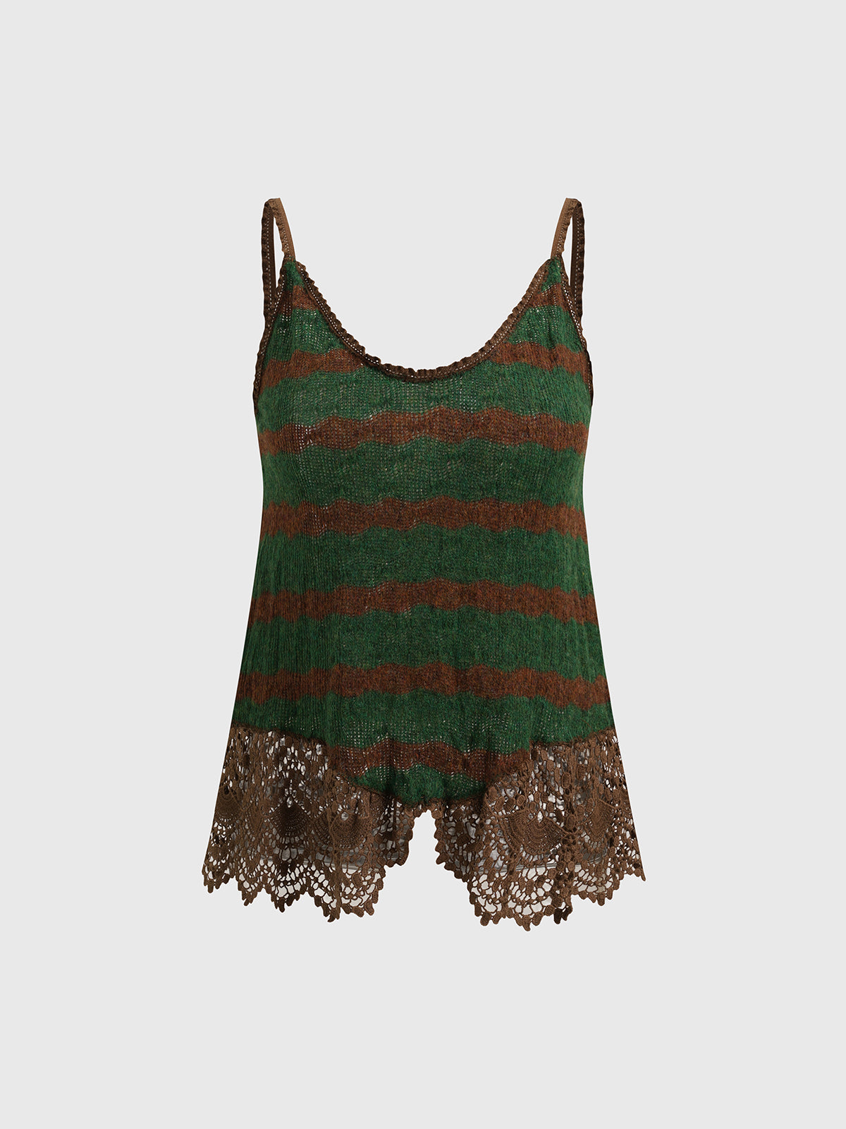 Brick Lane Stripe Lace Detailed Cami Top - Dark Green
