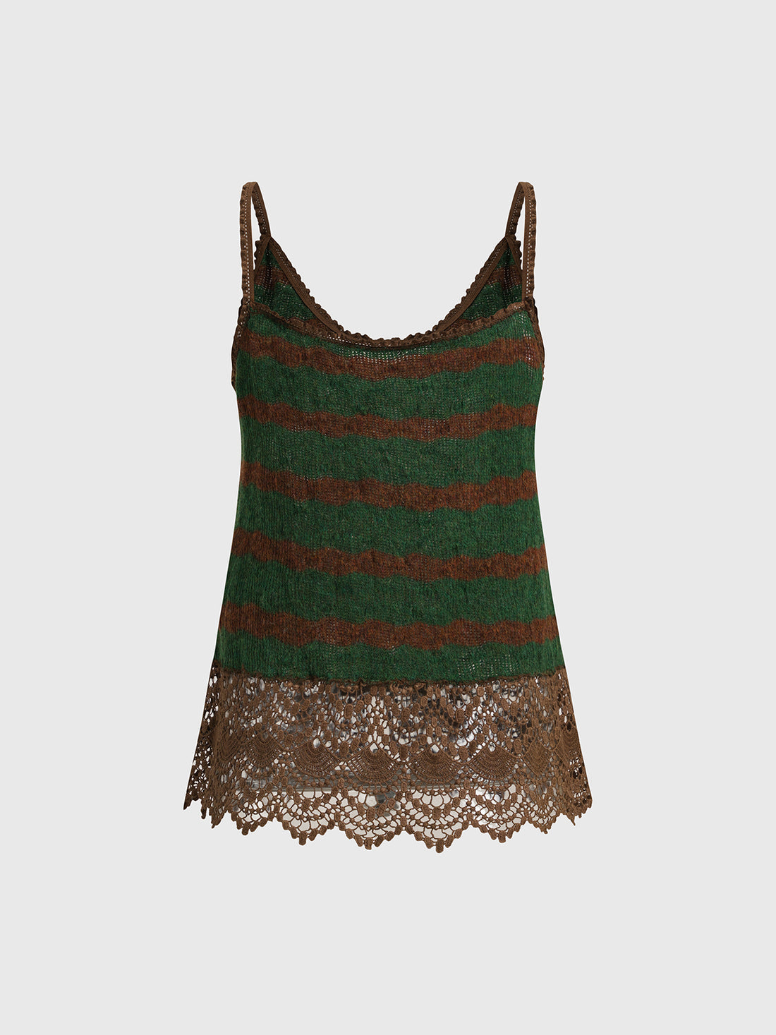 Brick Lane Stripe Lace Detailed Cami Top - Dark Green