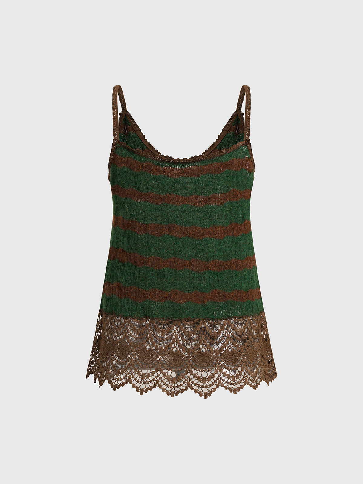 Brick Lane Stripe Lace Detailed Cami Top - Dark Green