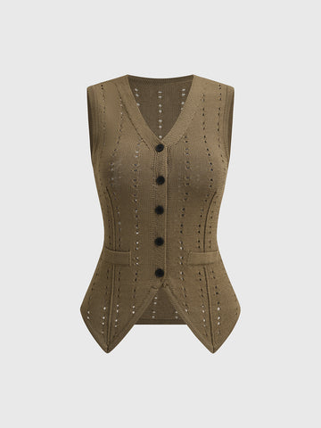 Dolled Office Skimming Plaid Utility Vest - Brown