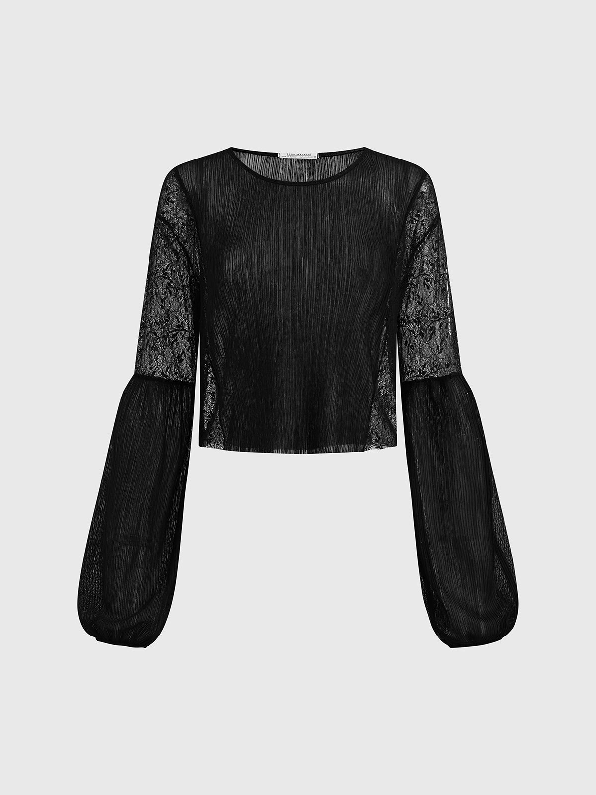 Dolled Office Lace Detailed Cropped Long Sleeve - Black