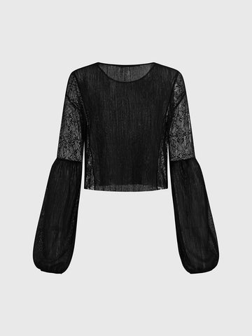 Dolled Office Lace Detailed Cropped Long Sleeve - Black