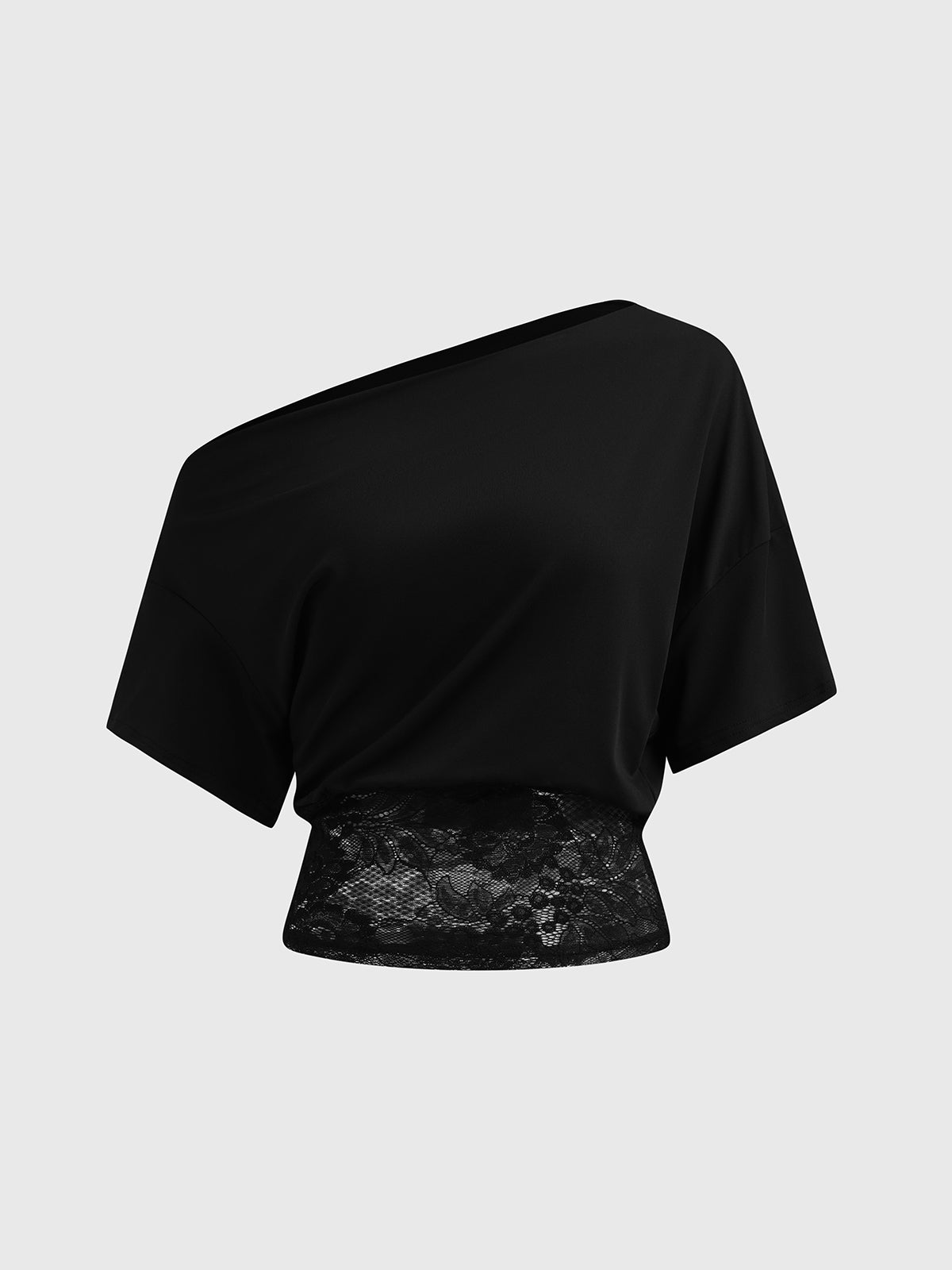 Brick Lane Asymmetric Lace Trim Off-shoulder Top - Black