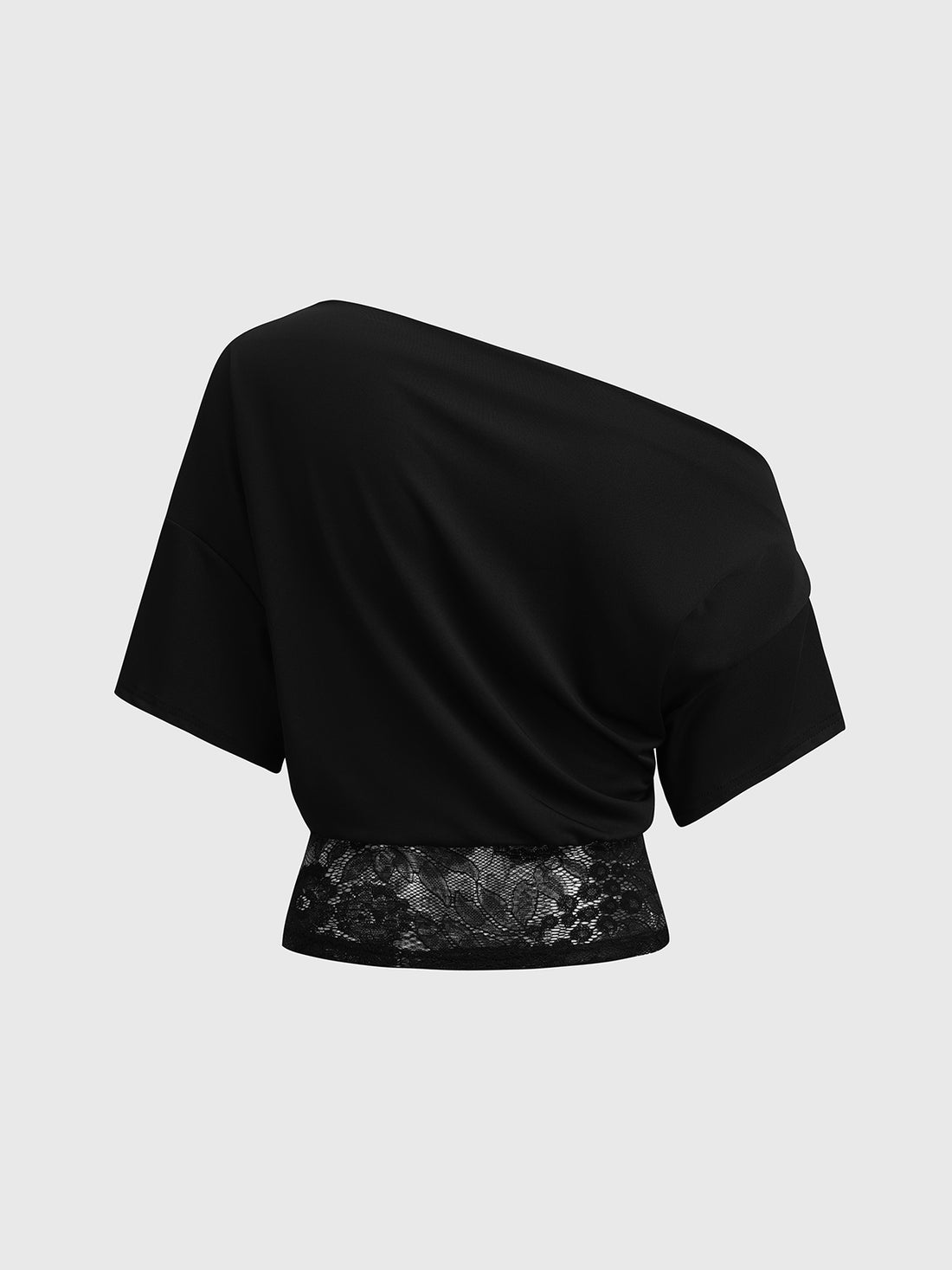 Brick Lane Asymmetric Lace Trim Off-shoulder Top - Black