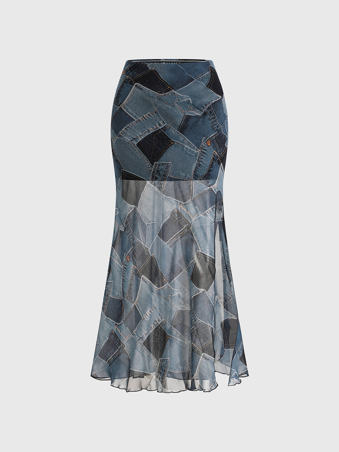 Brick Lane Abstract Graphic Straight Midi Skirt - Blue
