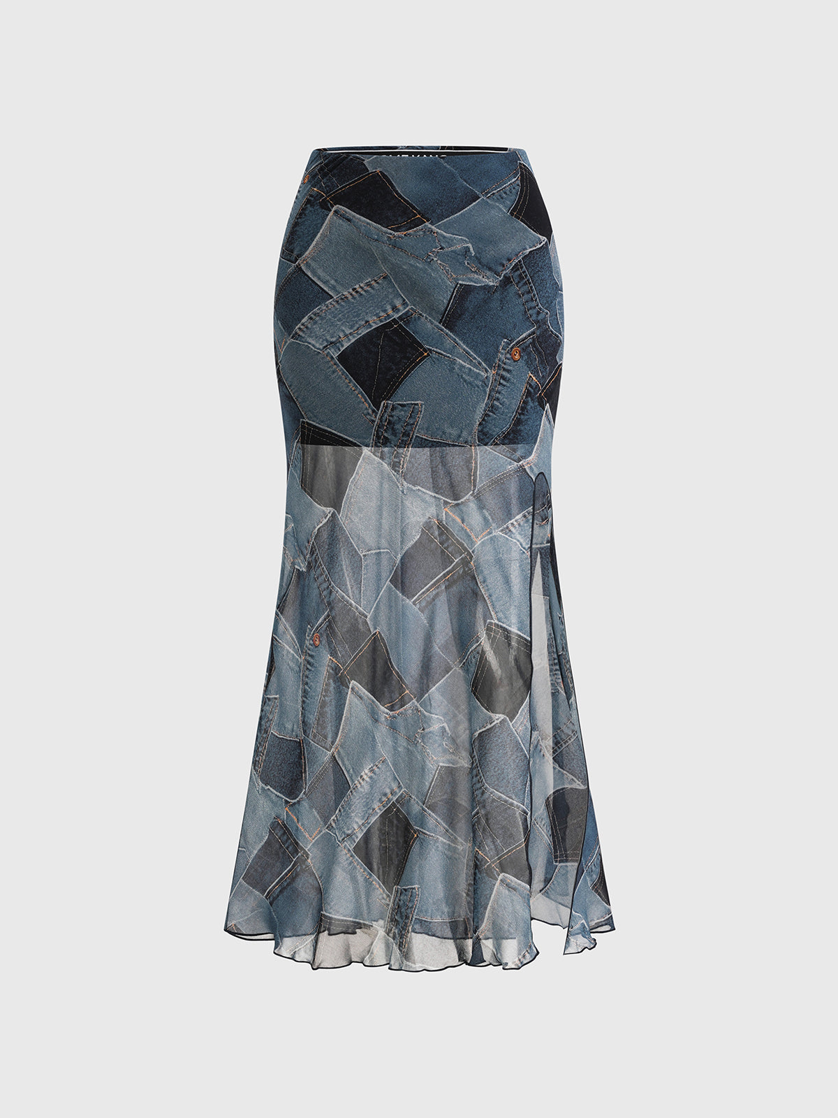 Brick Lane Abstract Graphic Straight Midi Skirt - Blue