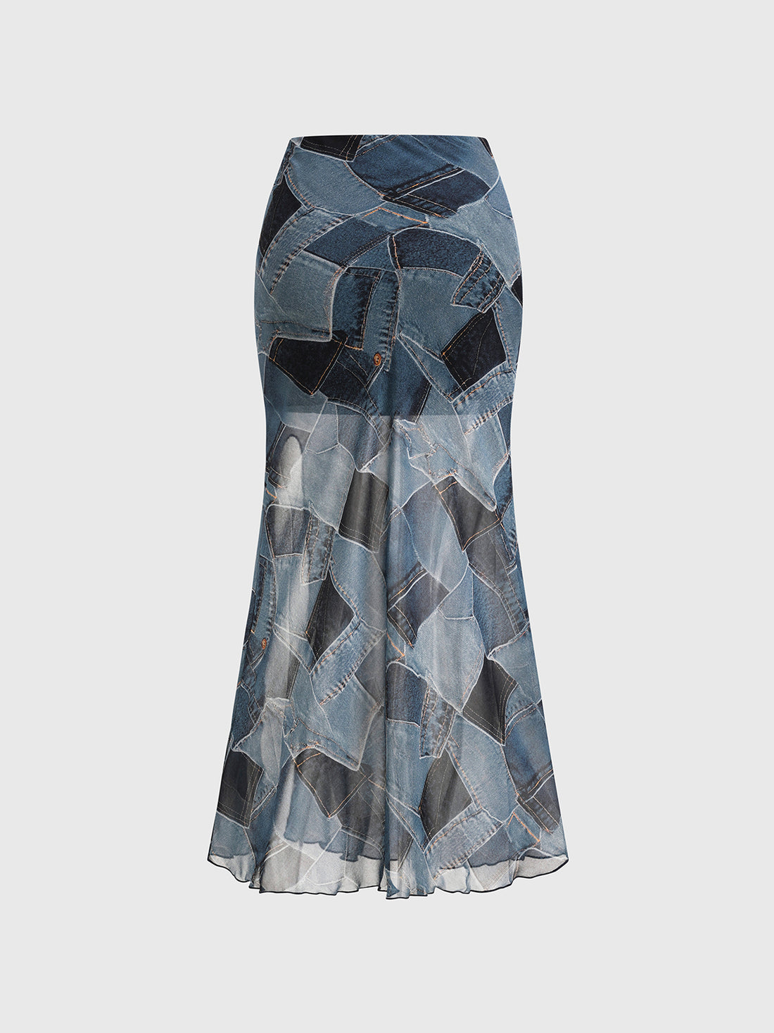 Brick Lane Abstract Graphic Straight Midi Skirt - Blue