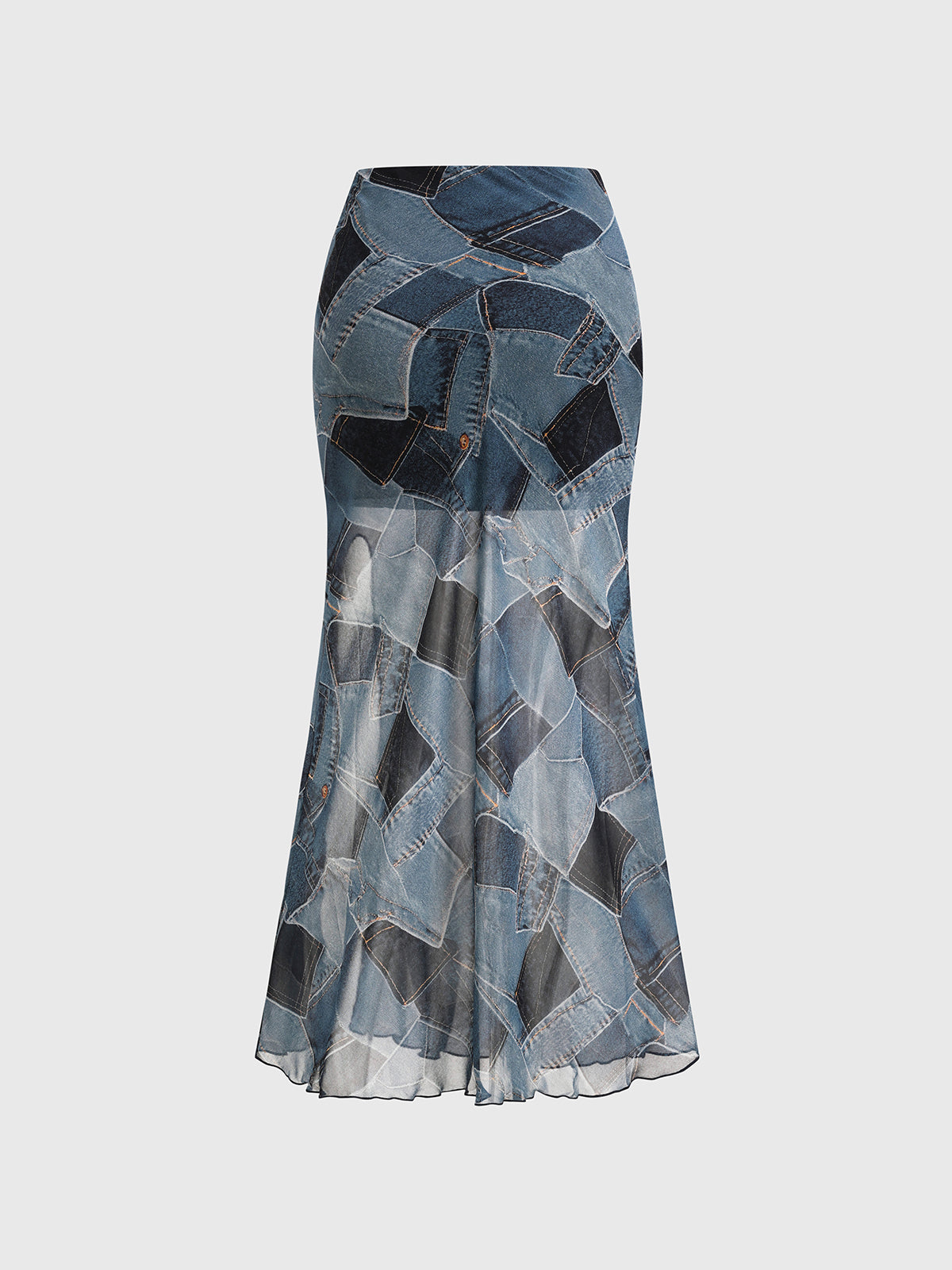 Brick Lane Abstract Graphic Straight Midi Skirt - Blue