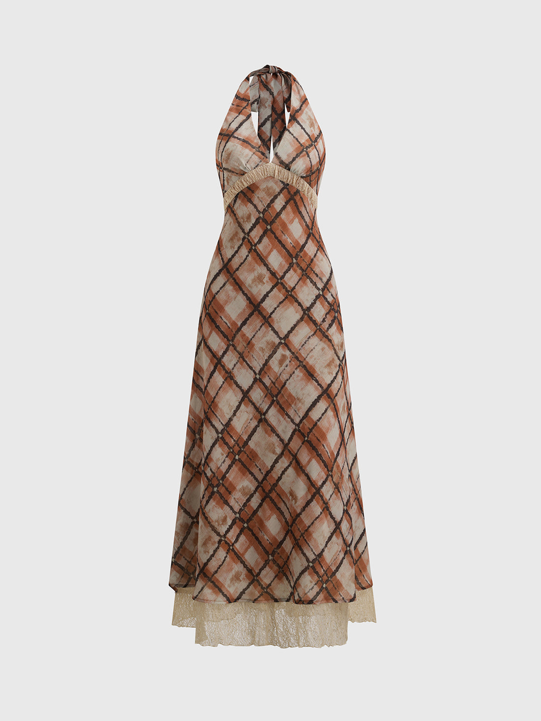 Brick Lane V-neck Halter Graphic Print Maxi Dress - Brown