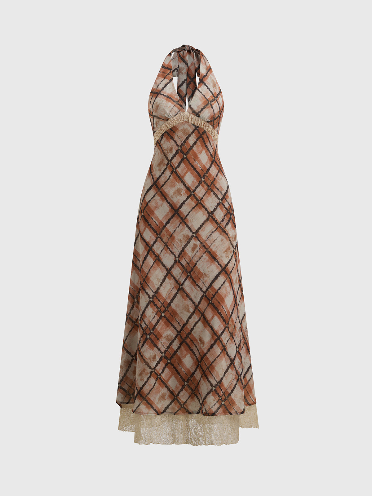 Brick Lane V-neck Halter Graphic Print Maxi Dress - Brown