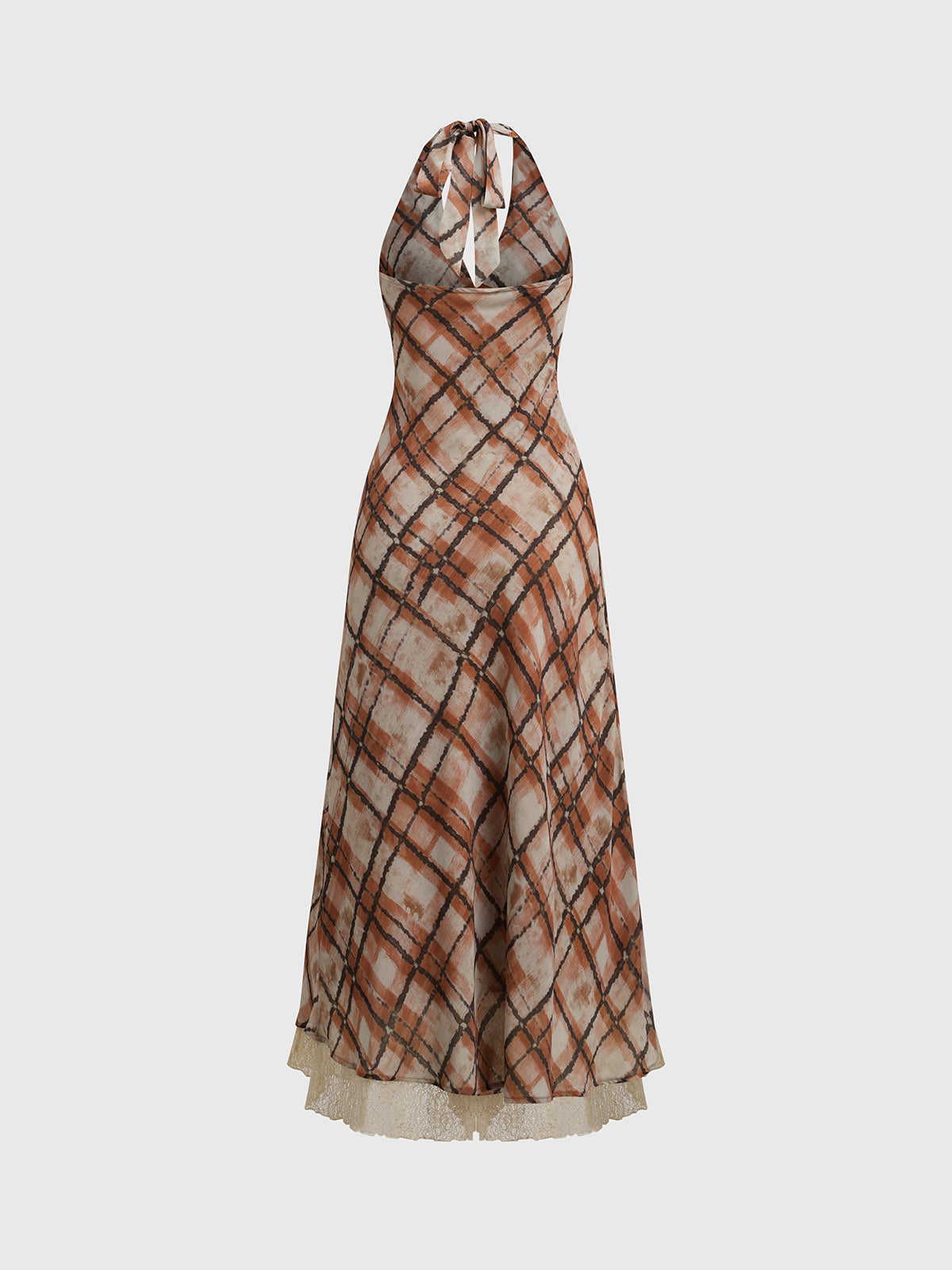 Brick Lane V-neck Halter Graphic Print Maxi Dress - Brown