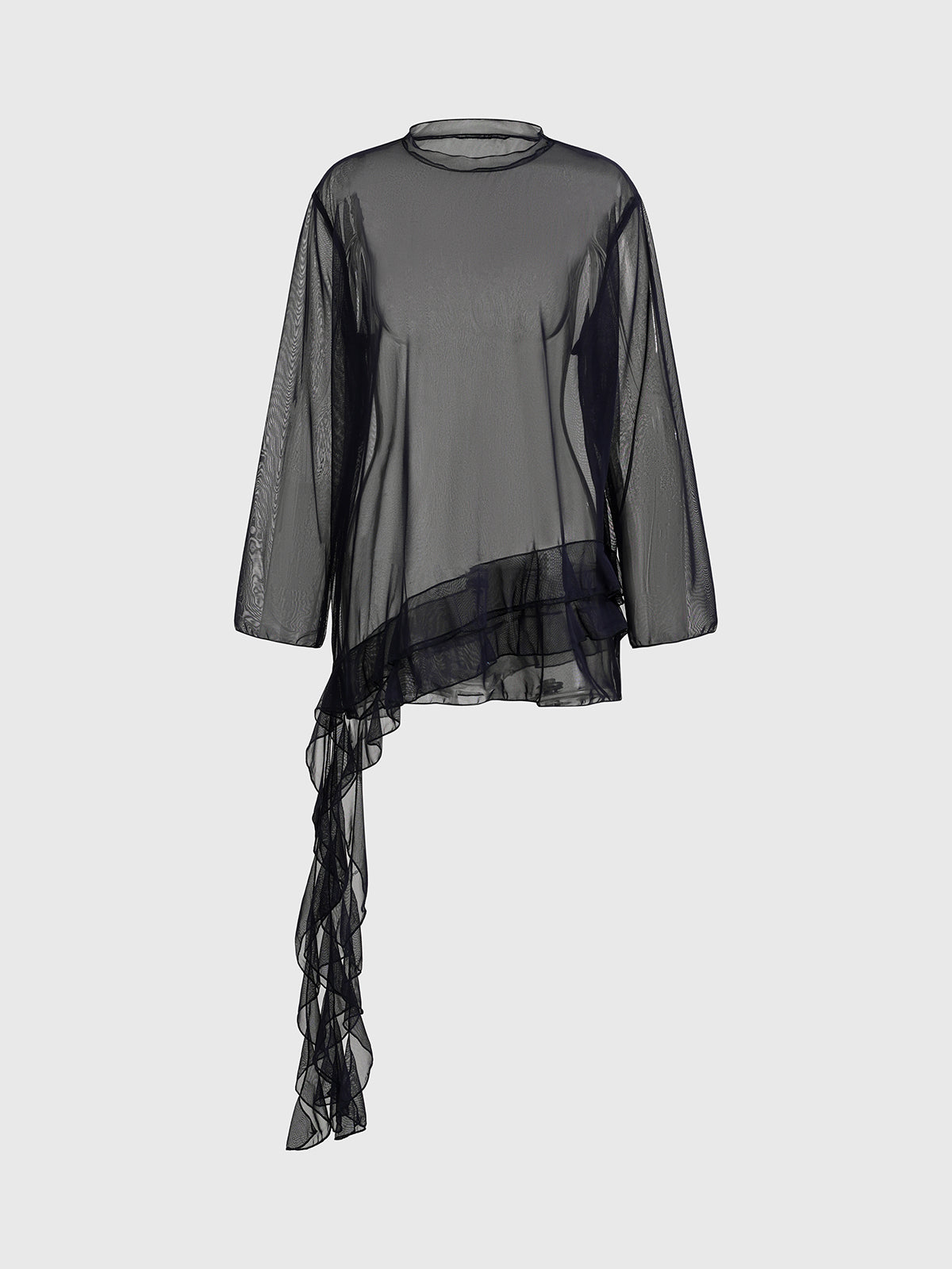 Brick Lane Asymmetric Lace Detailed Long Sleeve - Charcoal