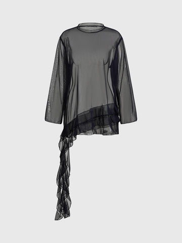 Brick Lane Asymmetric Lace Detailed Long Sleeve - Charcoal