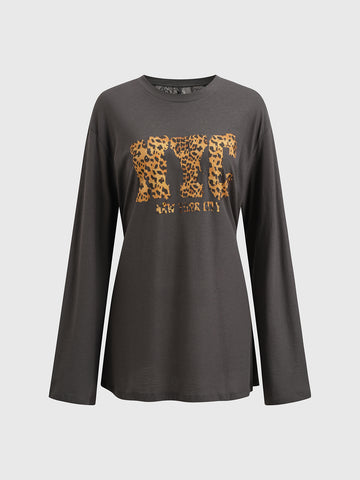 Brick Lane Baggy Abstract Lettering Graphic Long Sleeve - Charcoal