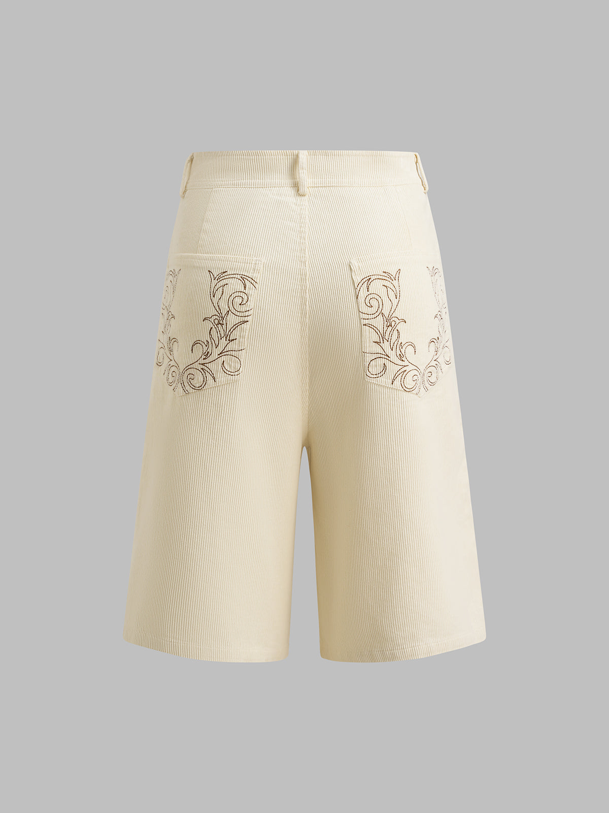 Brick Lane Straight Embroidered Graphic Jorts - Apricot