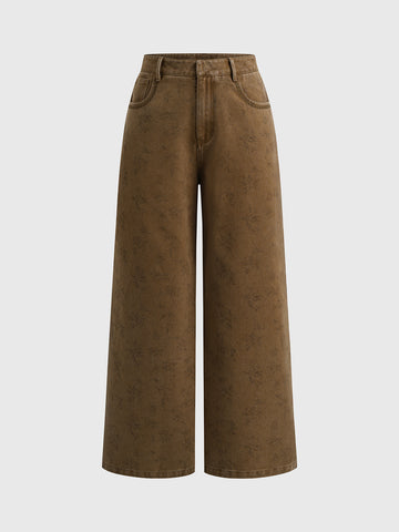 Brick Lane Wide-leg Texture Print Relaxed Pants - Brown
