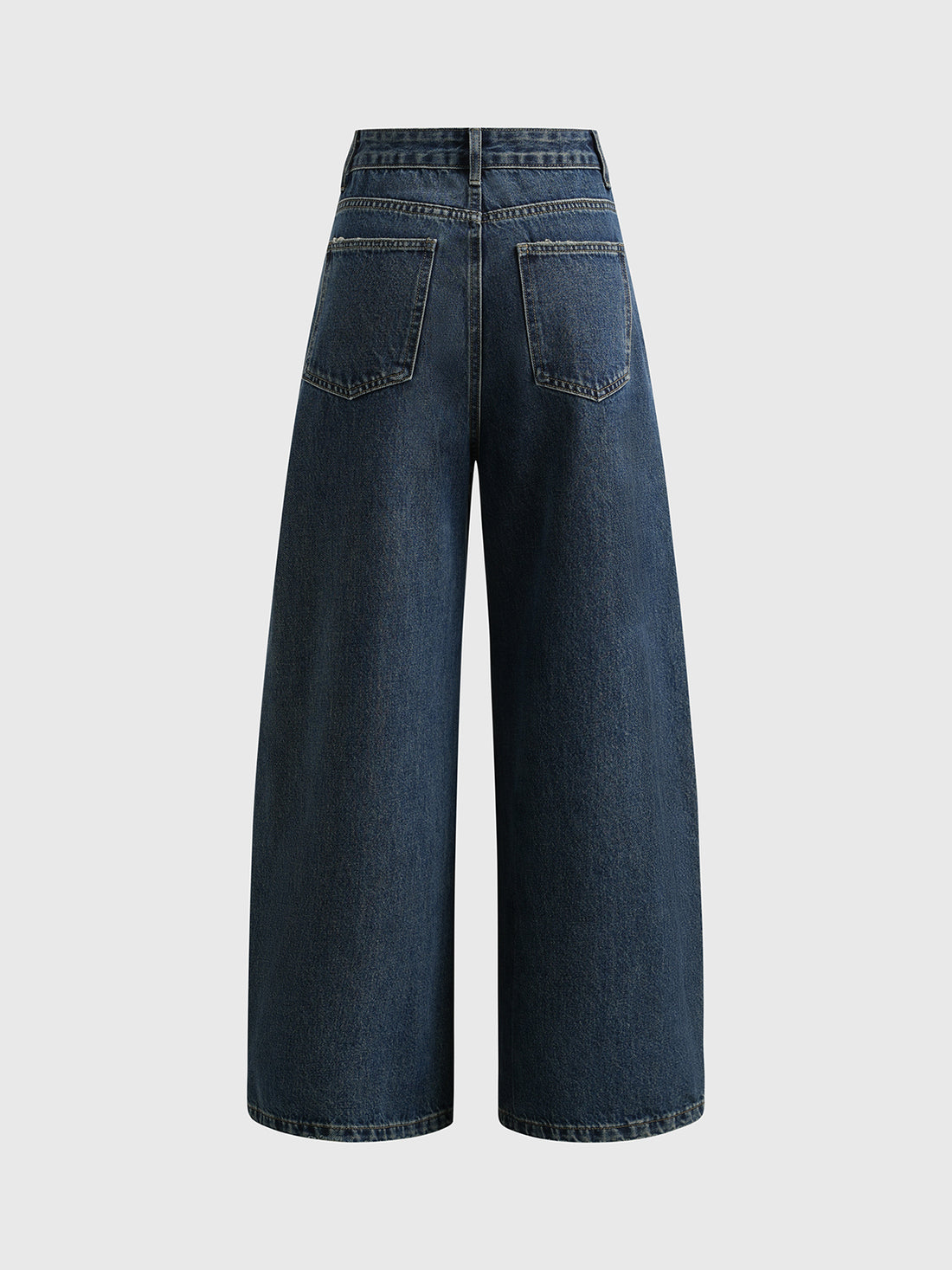 Brick Lane Curved Cut Embroidered Washed Jeans - Blue