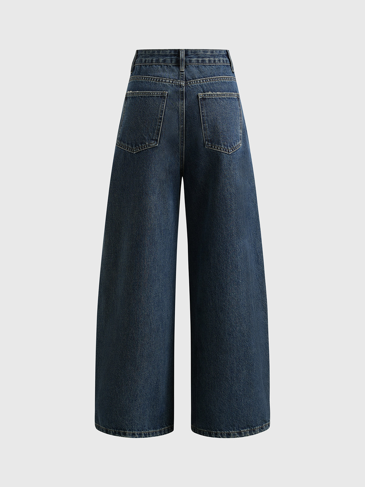 Brick Lane Curved Cut Embroidered Washed Jeans - Blue