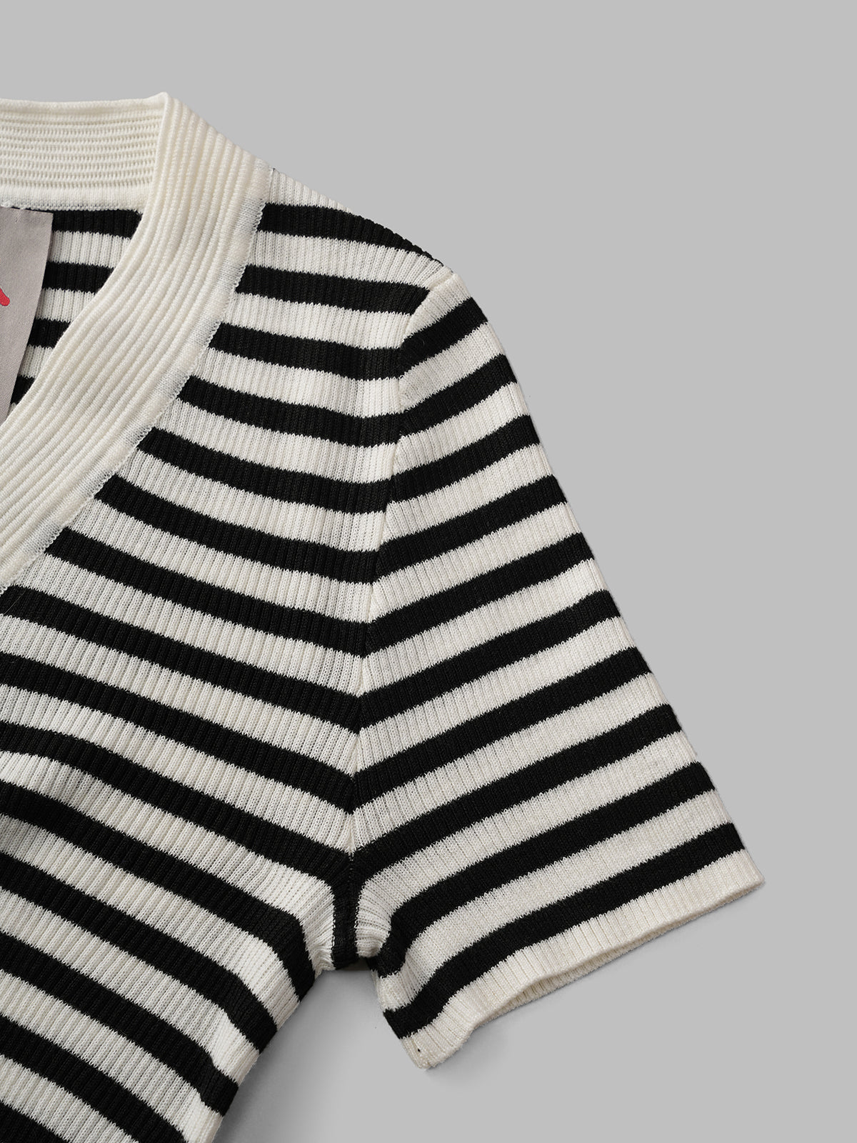 Dolled Office V-neck Stripe Contrast Trim Tee - Black/White