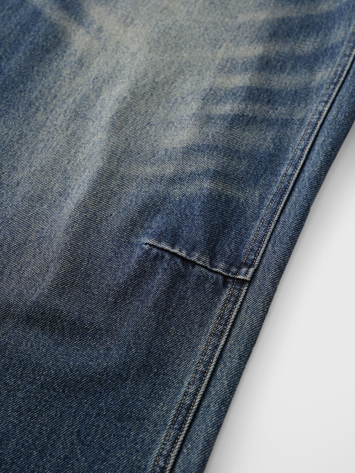 Brick Lane Curved Cut Embroidered Washed Jeans - Blue