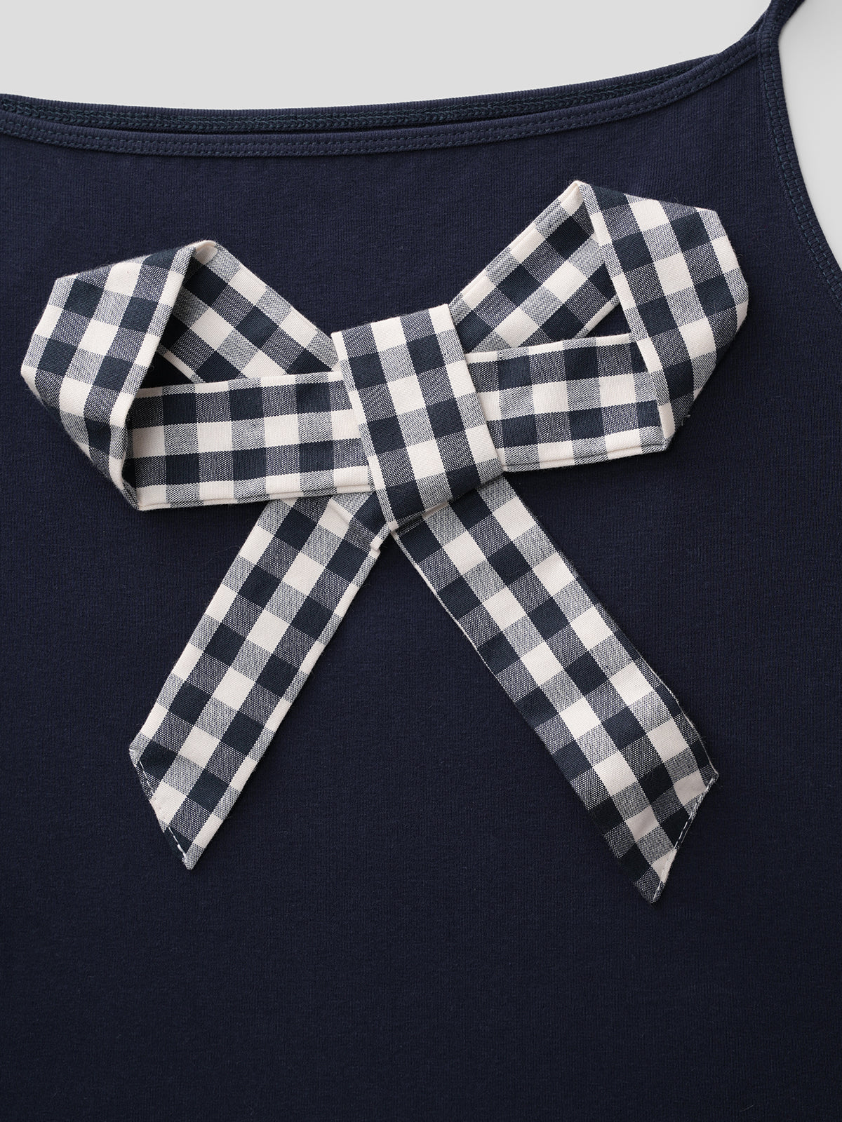 Check Bow Cami Top – Ink Navy