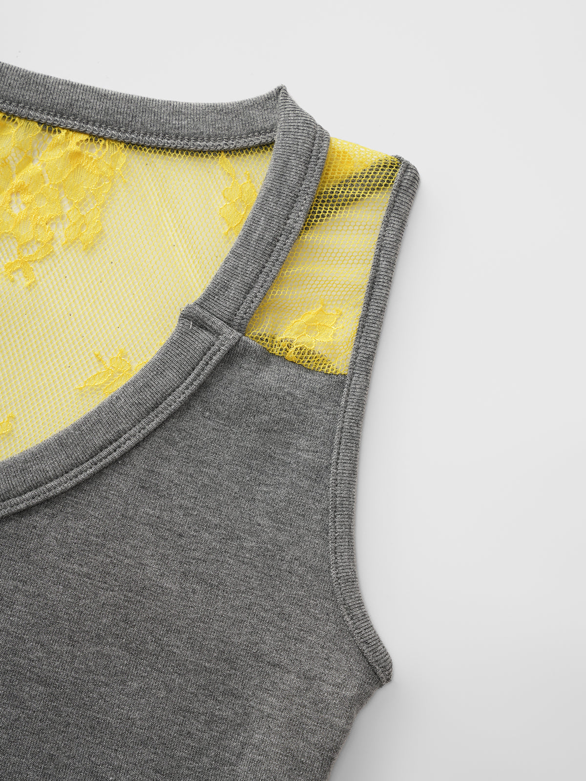 Brick Lane Skimming Sheer Contrast Color Tank - Grey/Yellow
