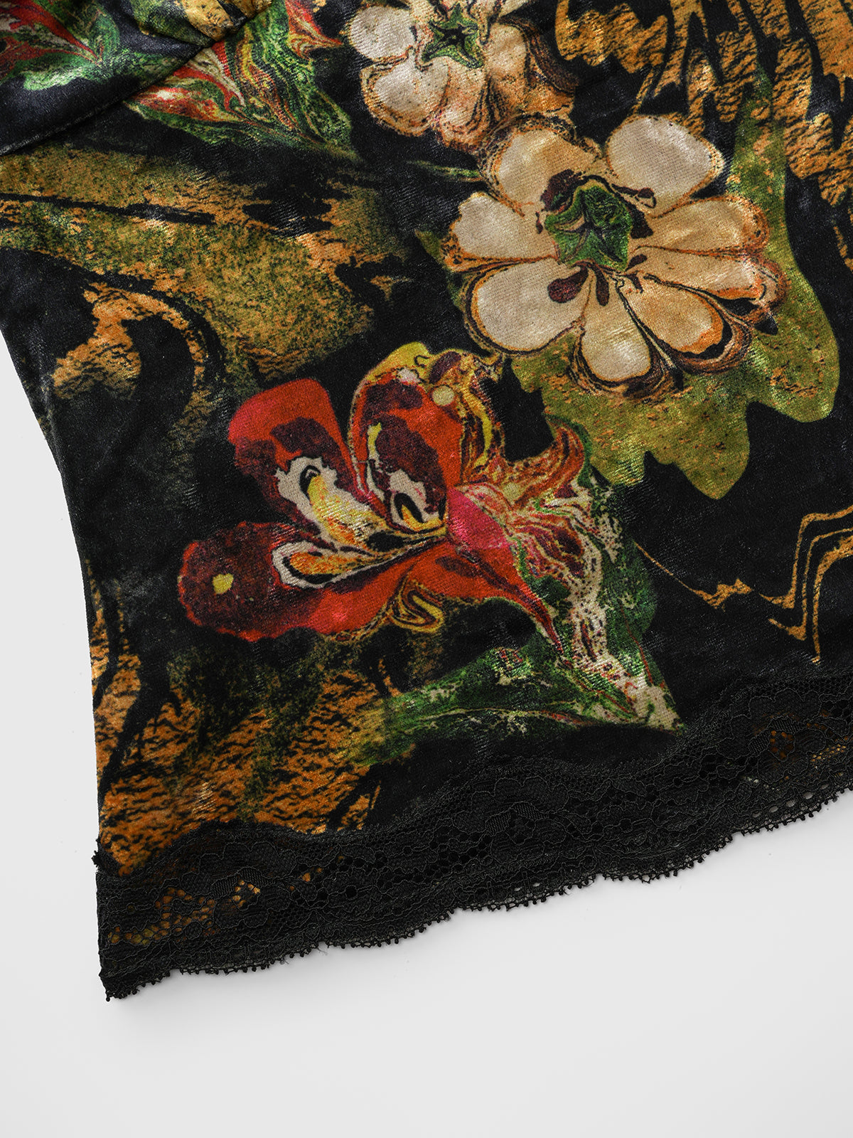 Brick Lane Skimming Lace Trim Vintage Floral Cami - Black