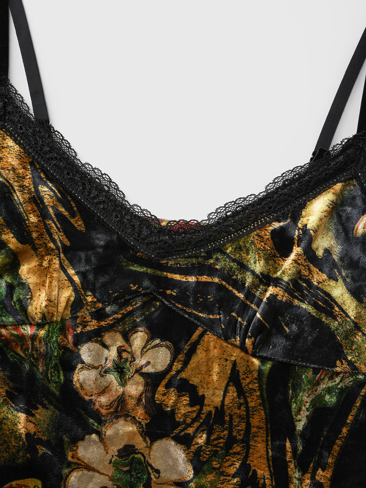 Brick Lane Skimming Lace Trim Vintage Floral Cami - Black
