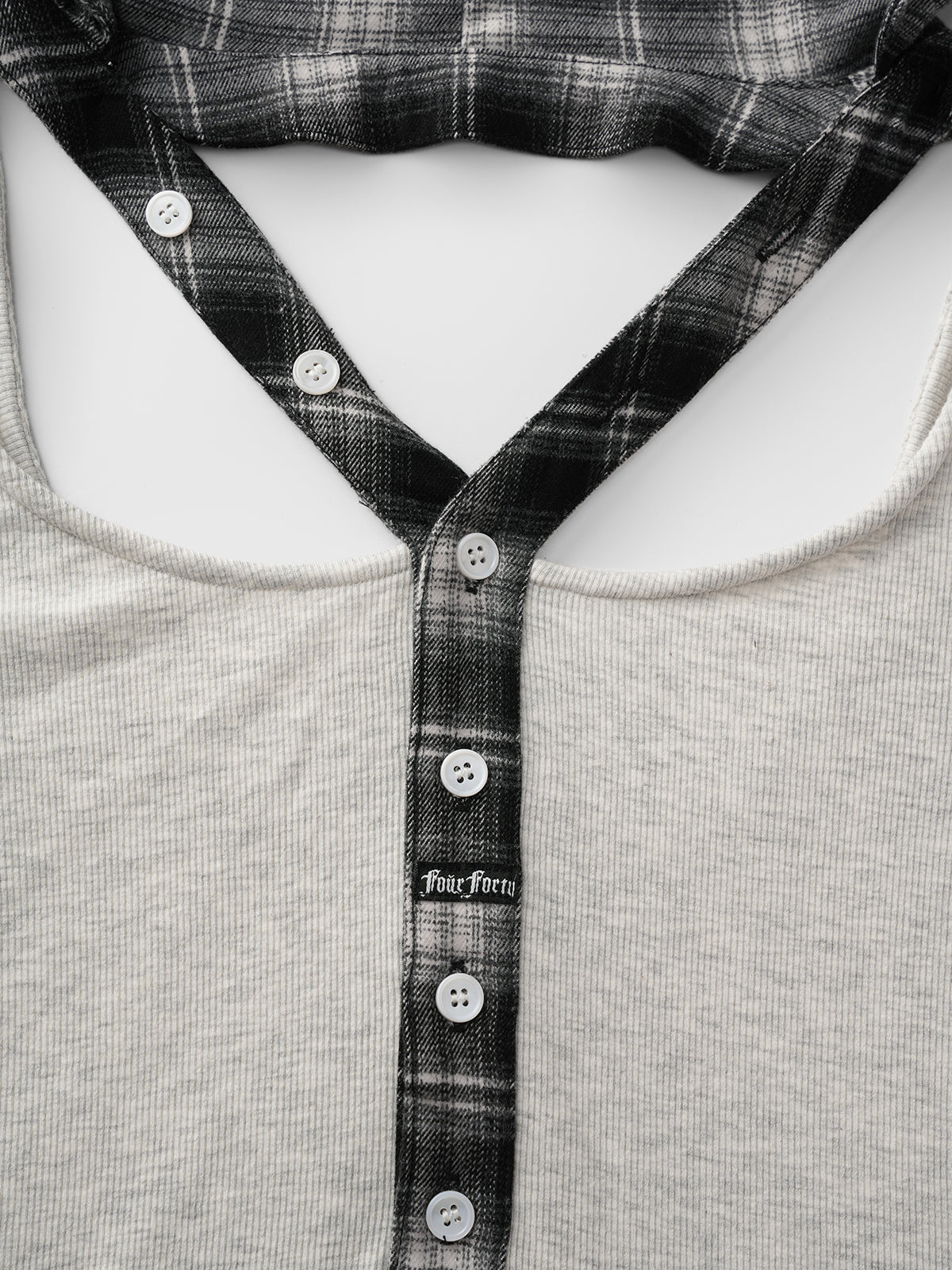 Brick Lane Layered-look Check Plaid Cami Top - White/Grey